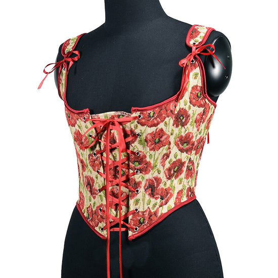 Red Poppy Field Overbust Front Lace-up Corset