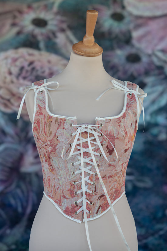 Pink Petals Sunflower Overbust Front Lace-up Corset