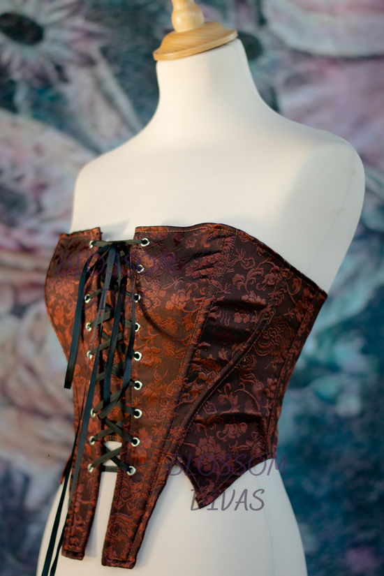 Burgundy Blooms Overbust Front Lace-up Corset
