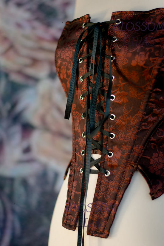 Burgundy Blooms Overbust Front Lace-up Corset