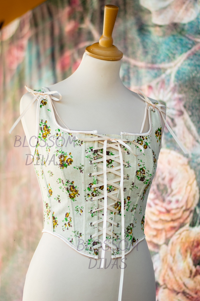 Vintage Yellow Rose Overbust Front Lace-up Corset