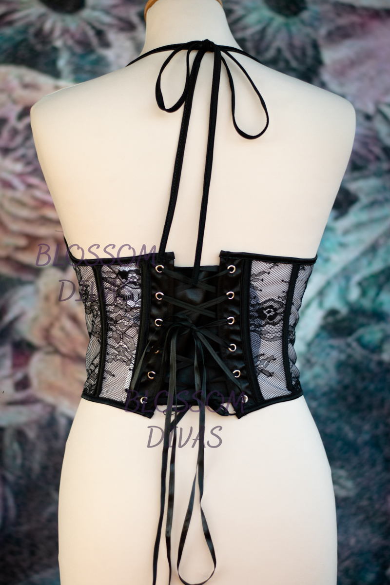 Black Sexy Floral Back Lace-up Corset