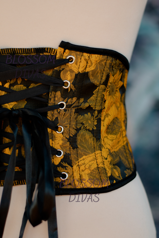Gold Floral Underbust Back Lace-up Corset Belt