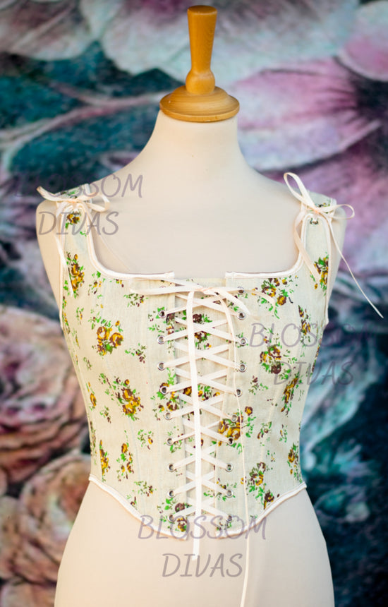 Vintage Yellow Rose Overbust Front Lace-up Corset